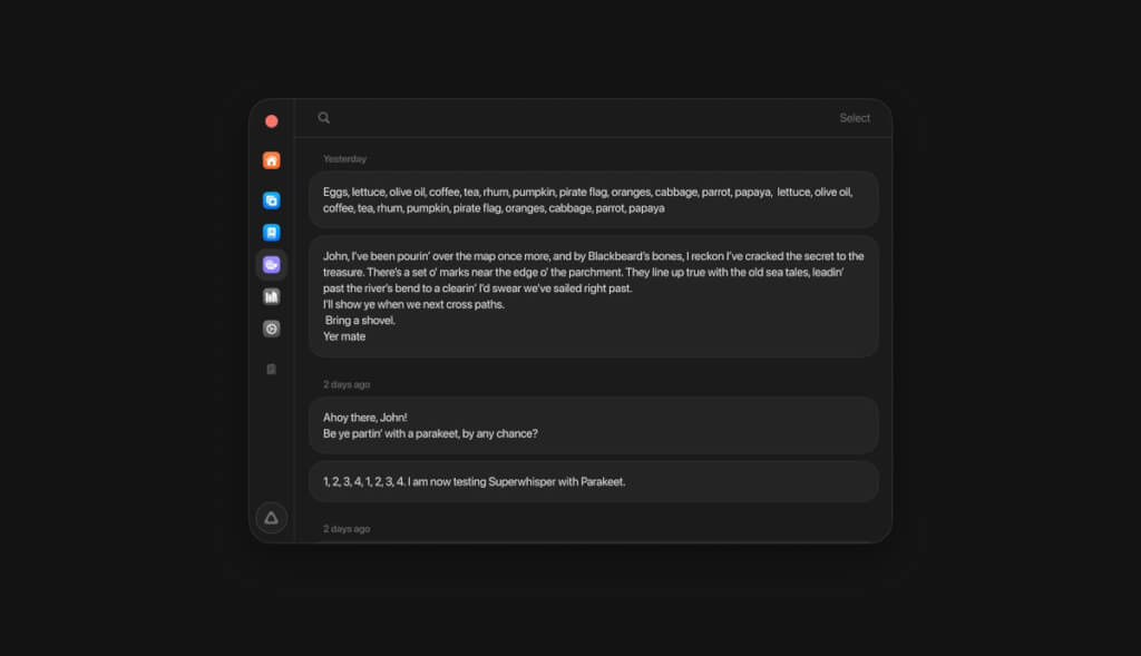 Superwhisper 官方 macOS 文字历史记录界面